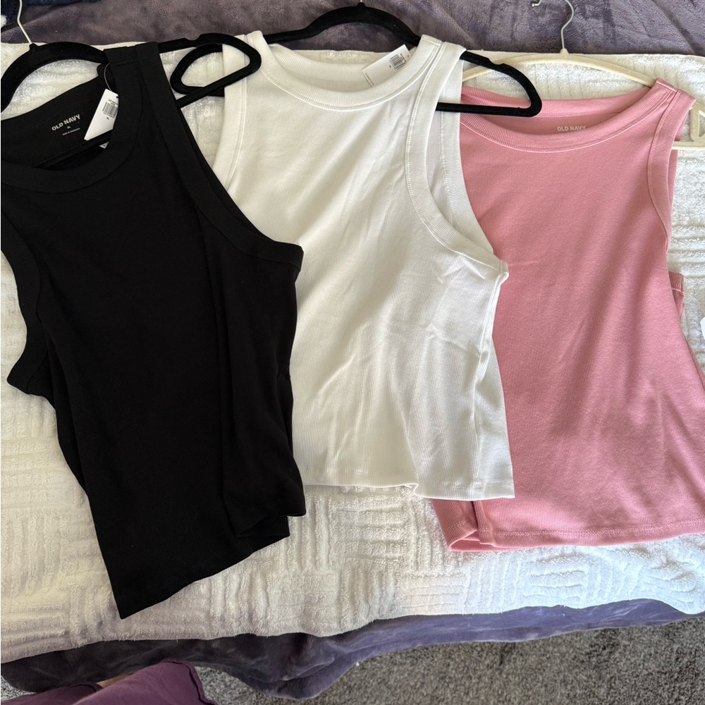 Old Navy Women's Tank Tops - Black, White, and Pink